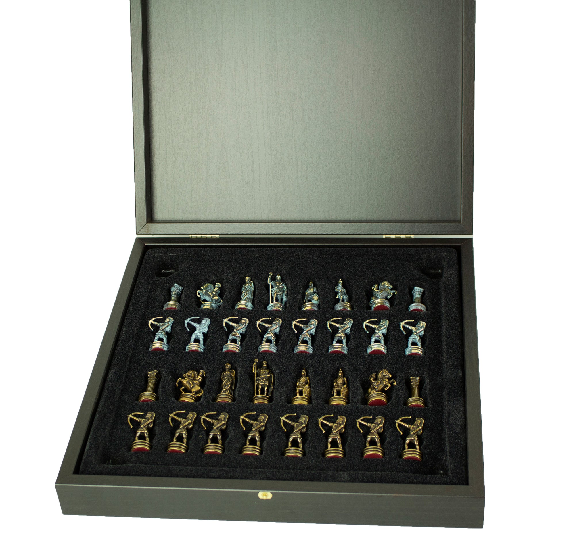 Archers | Metal Chess Pieces | Blue &amp; Bronze | Blue Chess Board | 44cm | S10BBLU