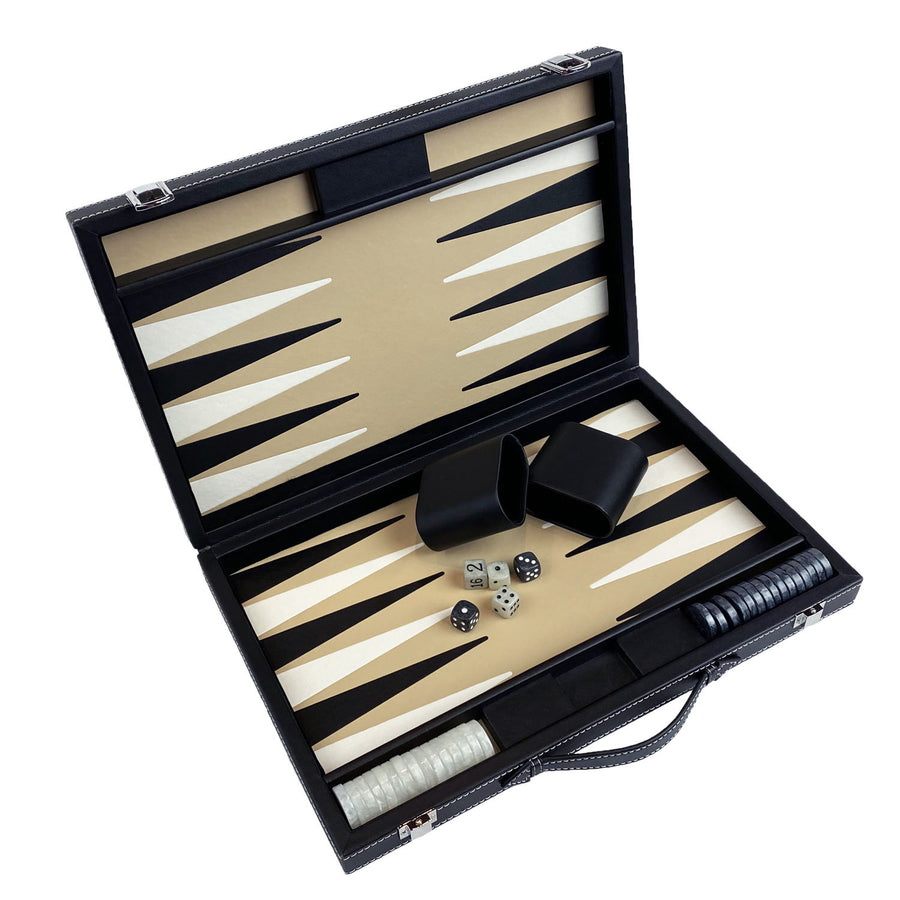 Leatherette Backgammon in case with side racks | 37cm