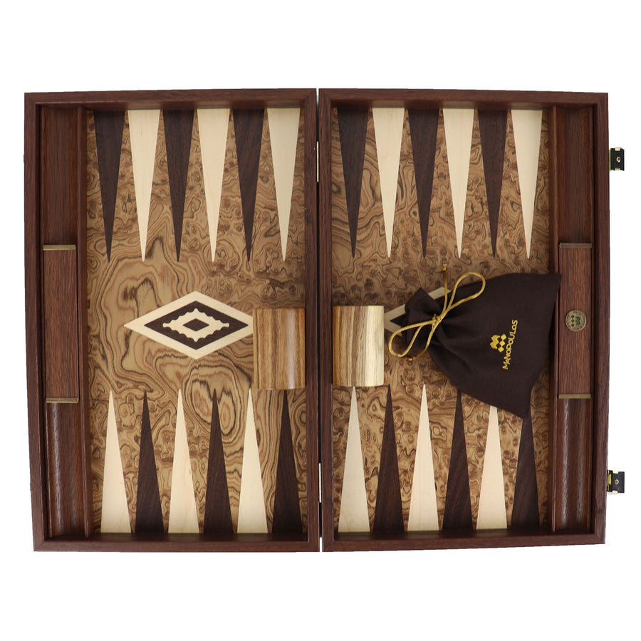 Walnut Burl Backgammon with side racks | 48cm