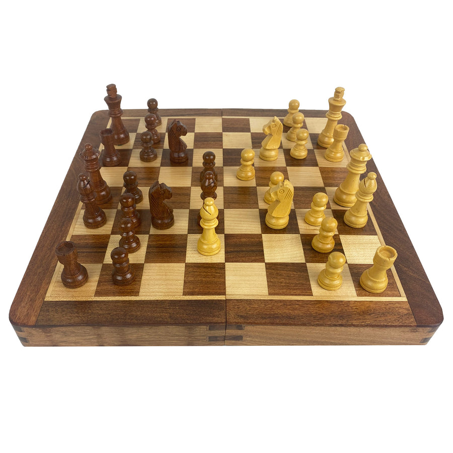 Folding wooden magnetic travel chess set | 30cm