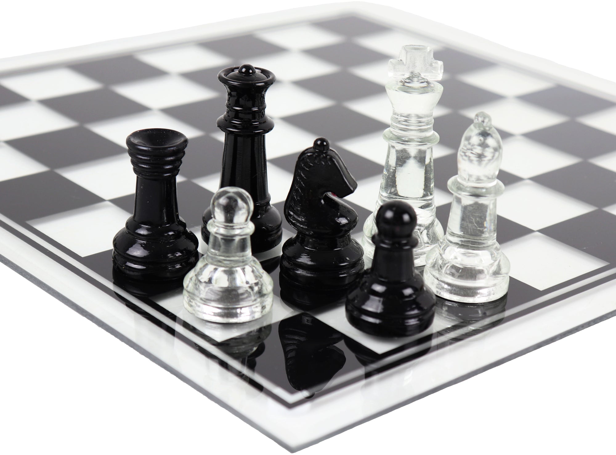 Glass Chess Set, Black &amp; Clear | Large