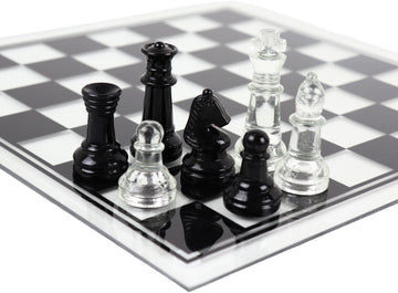 Glass chess set, black & clear | large