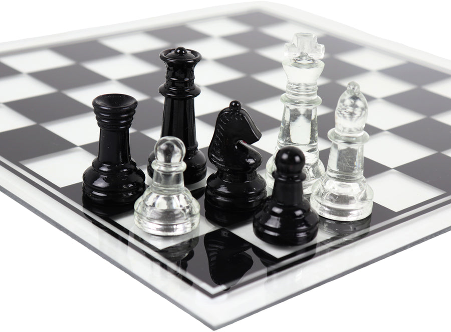 Glass chess set, black & clear | large