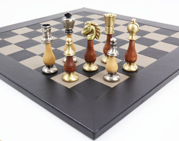 Oriental Solid Brass & Wood Pieces | Leather Board | Large