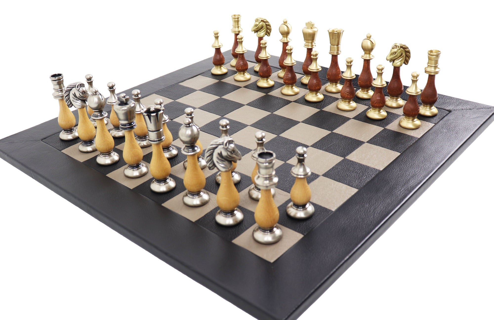Oriental Solid Brass &amp; Wood Pieces | Leather Board | Large