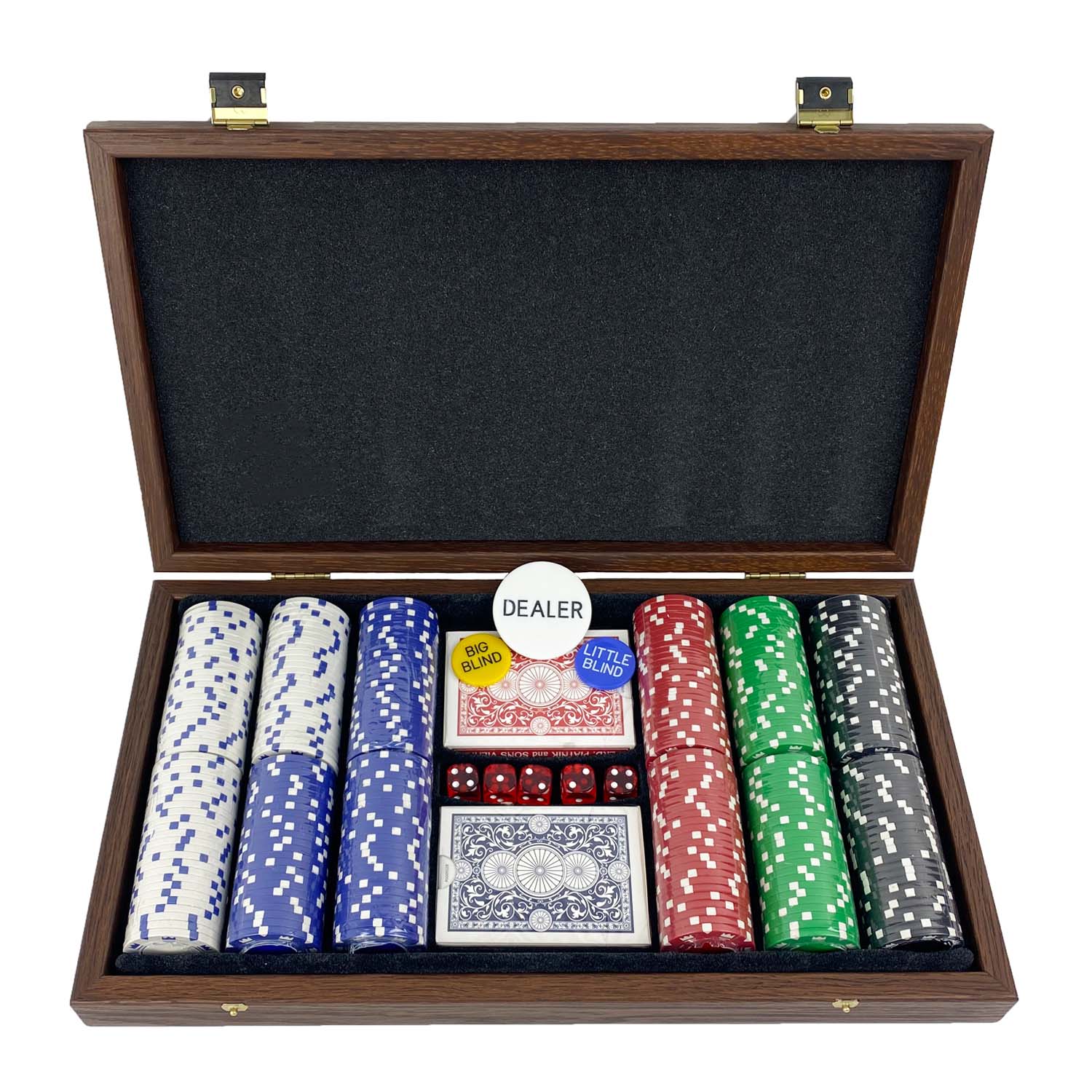 Poker Set | Dark Walnut Case | Californian Burl Veneer Exterior | 300 chips, 2 Packs of Playing Cards | 38.5 x 21.5cm | PVE20.300U