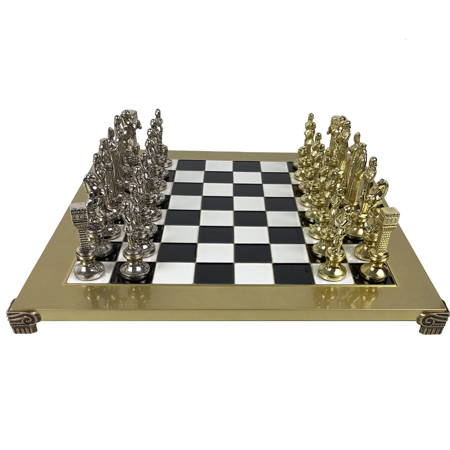RENAISSANCE | Metal Chess Set | Gold &amp; Silver | Black Chess Board | 36cm | S9BLA