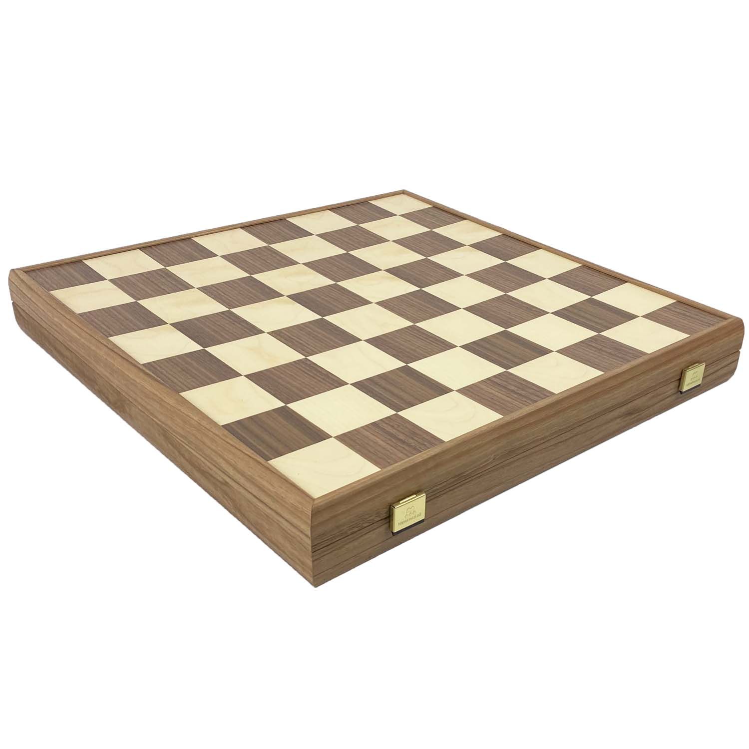Wooden Chess Set In Box | Walnut | 5cm Squares | Vintage Style Gold &amp; Silver Metal Staunton Pieces | 8.8cm King | SKW33Z50K
