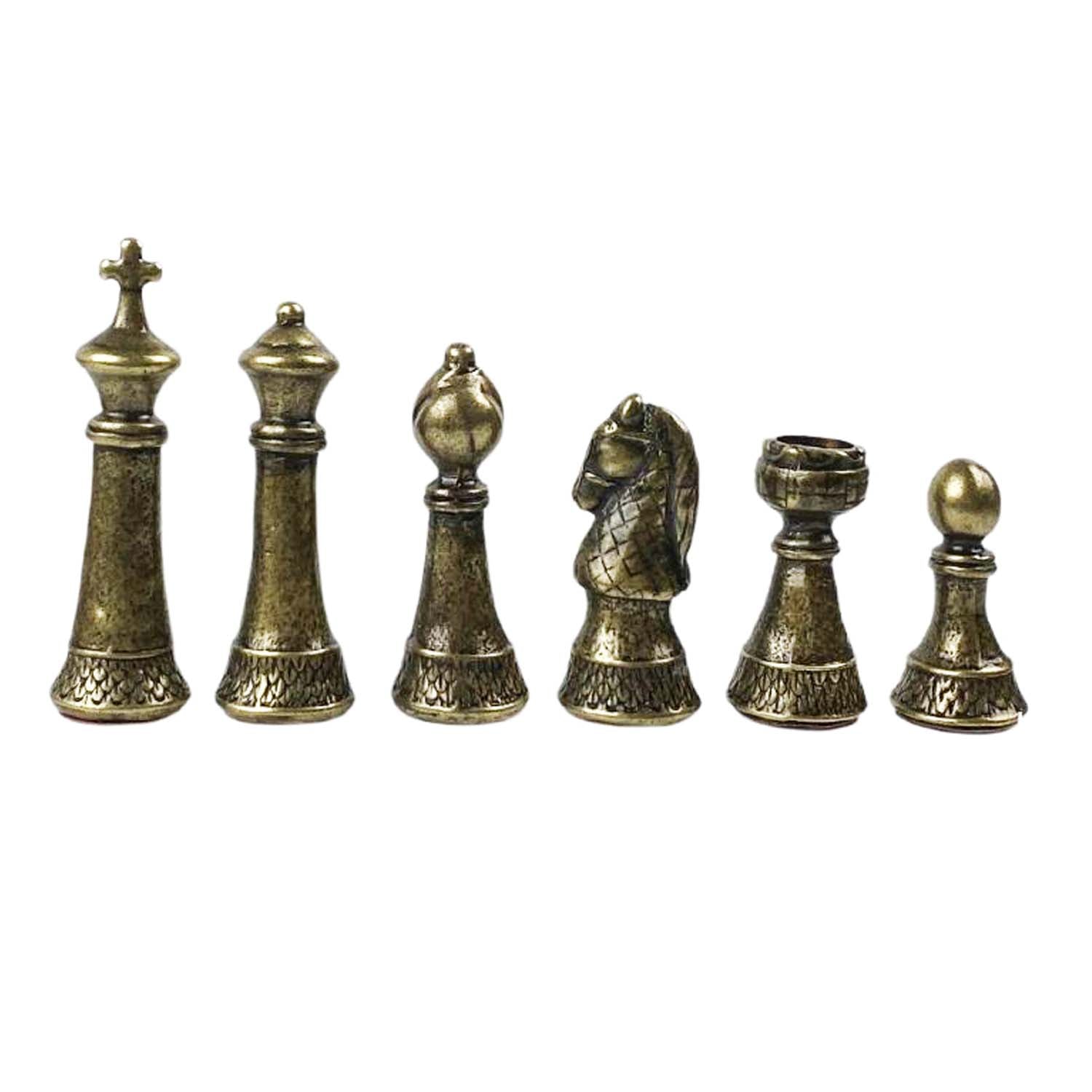 Wooden Chess Set In Box | Walnut | 5cm Squares | Vintage Style Gold &amp; Silver Metal Staunton Pieces | 8.8cm King | SKW33Z50K